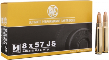 RWS 8 x 57 JS | 8mm Mauser H-MANTEL 187 GR DK Hunting Rifle Ammo Box of 20