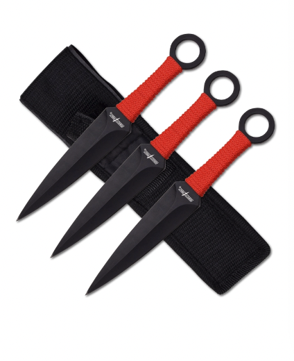 PERFECT POINT - Set of 3 Throwing Knives (Red Cord Wrapped Handle ...