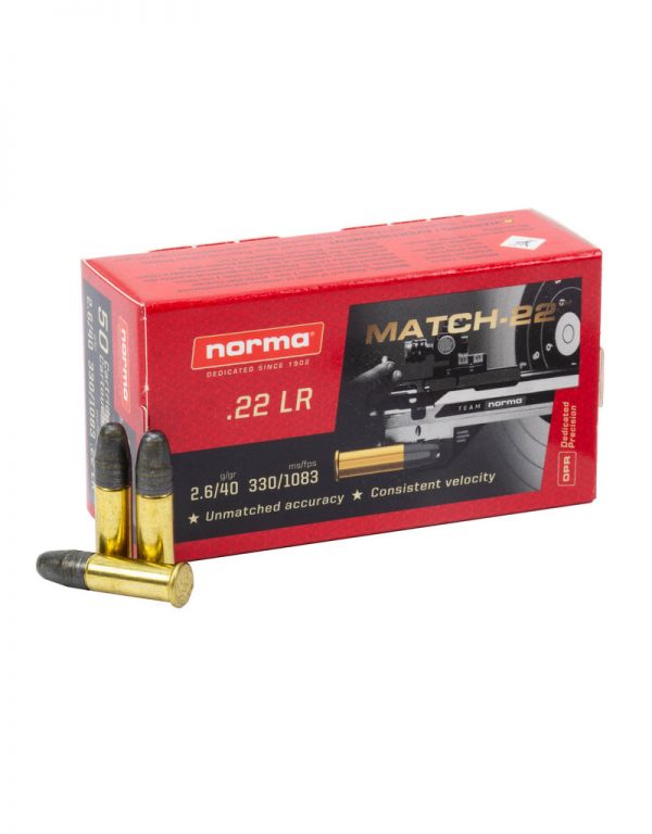 Norma 22LR Match Grade 40 Gr Lead Round Nose Box of 50